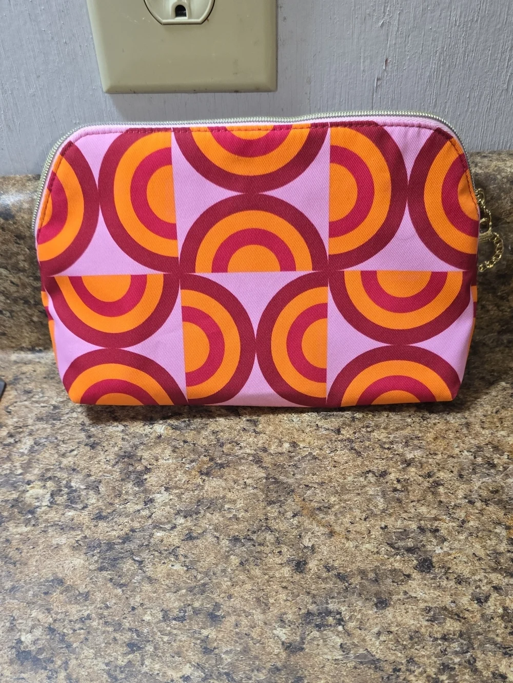 Estee Lauder Red Floral Cosmetic Pouch with Purple & Orange Blooms NWOT